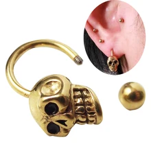 2 шт. 16 г Нержавеющая сталь серьга с черепом серьга в нос черепа панк спираль Tragus мужские серьги пирсинг ювелирные изделия