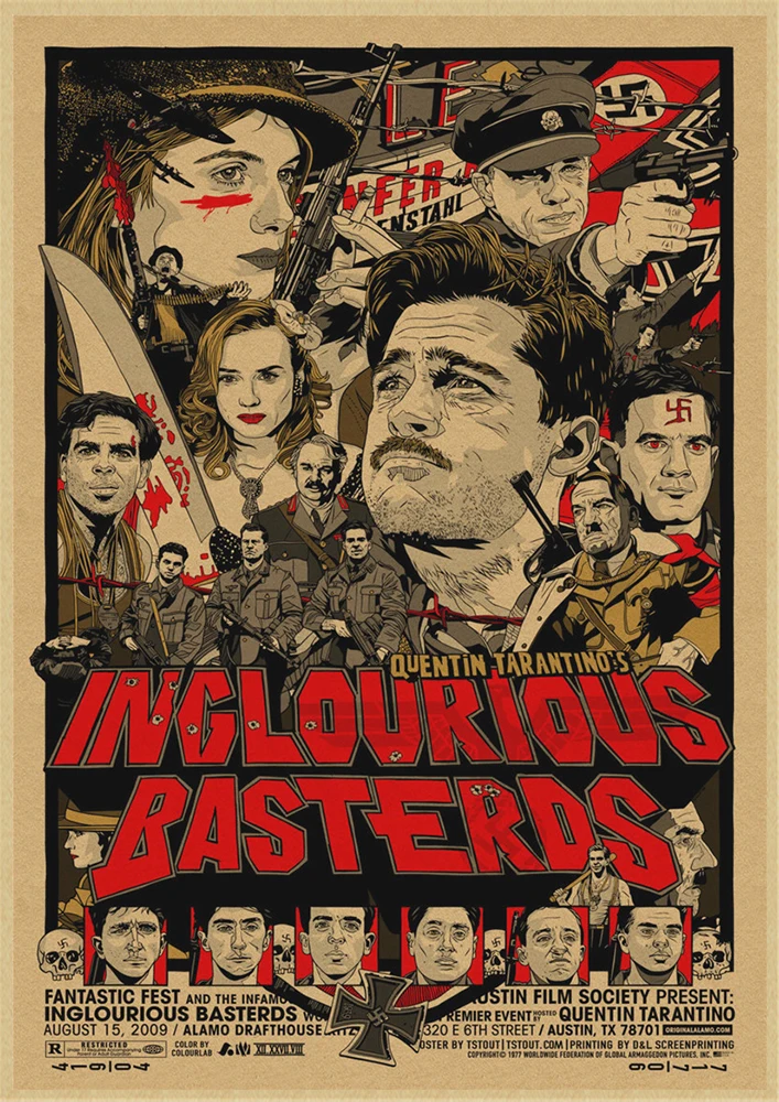 Inglourious Basterds Квентин Тарантино Классические фильмы домашний интерьер украшения Крафт Фильм плакат рисунок core наклейки на стену - Цвет: Коричневый