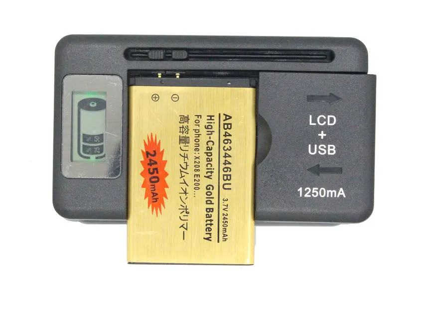 2450mAh AB463446BU Золотая сменная батарея + ЖК зарядное устройство для Samsung SGH E251 E258 E350 E428