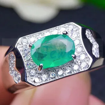 

Men ring Free shipping Natural real emerald rings 925 sterling silver 0.9ct gemstone For men or women S8040409