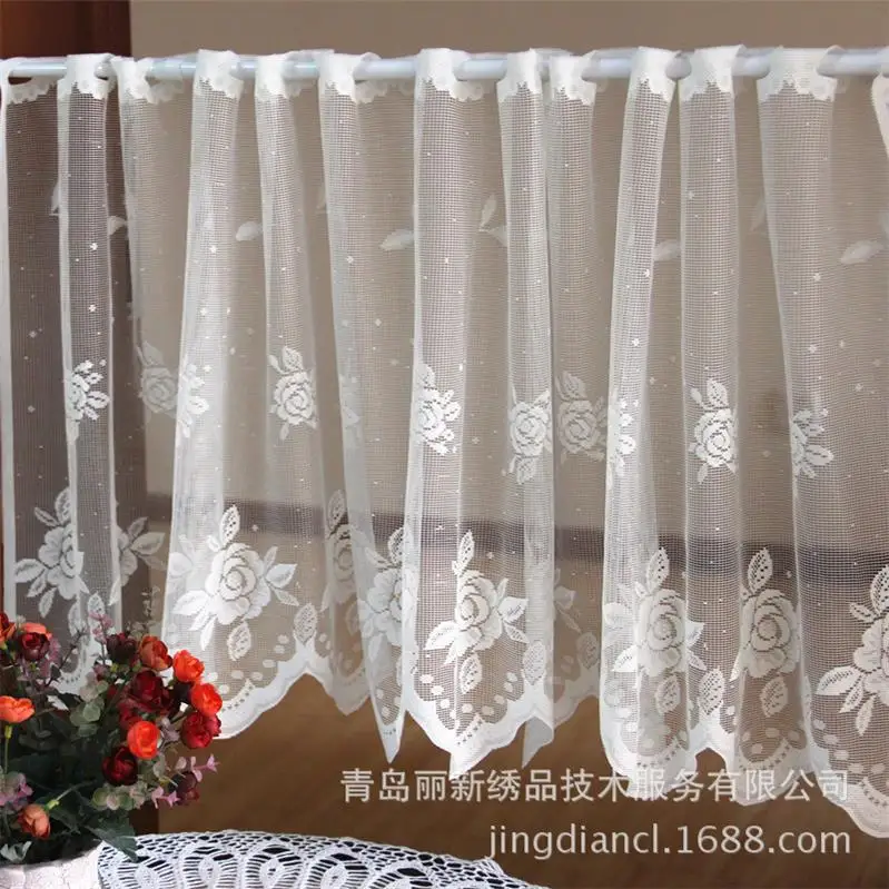Pure White 150x50 см Чистый белый современный кухонный занавес короткая вышивка тюль занавеска для окна балдахин кофейная занавеска для домашнего декора - Цвет: Pure White