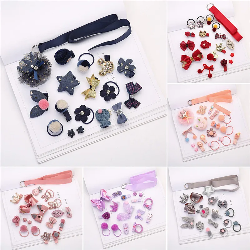18 PCS Set Brand New Children's Hair Accessories Cloth Bow Hair Clip