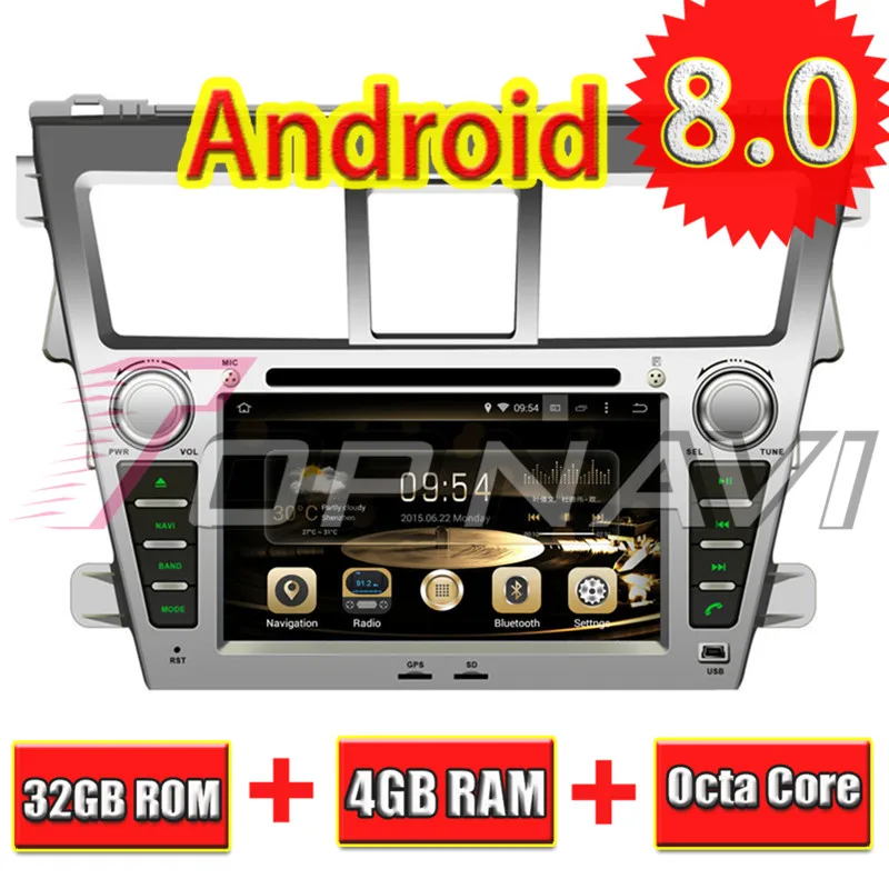 TOPNAVI 7 ''Восьмиядерный Android 8,0 автомобильный dvd-плеер для Toyota Vios 2007-автомобильное радио с gps навигационное головное устройство аудиосистемы 2 Din стерео - Цвет: Черный