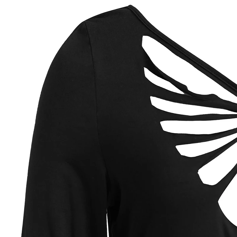 PlusMiss размера плюс 5XL Асимметричный топ черный сексуальный вырез футболки Для женщин XXXXL XXXL XXL открытые топы с длинными рукавами футболки для девочек большой Размеры