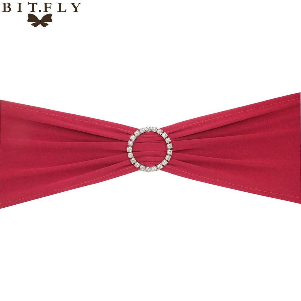 

BIT.FLY 10Pcs/lot High Quality Lycra Spandex Chair Sash Band Stretch Chair Cover Tiw Bow Sash For Wedding Hotel Event Decoration