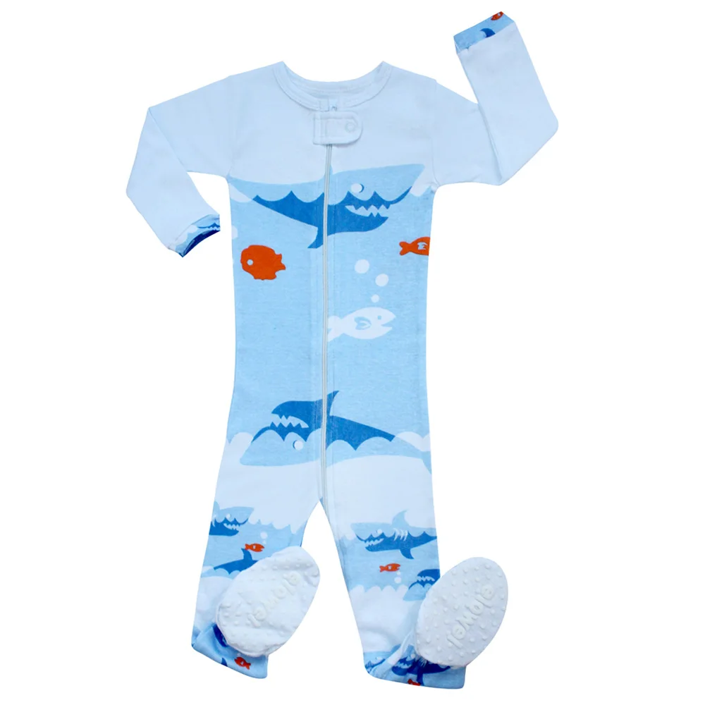 Детский комбинезон для мальчиков с изображением акулы и рыбы, Детская цельнокроеная одежда, пижама с длинными рукавами для девочек - Цвет: RA002