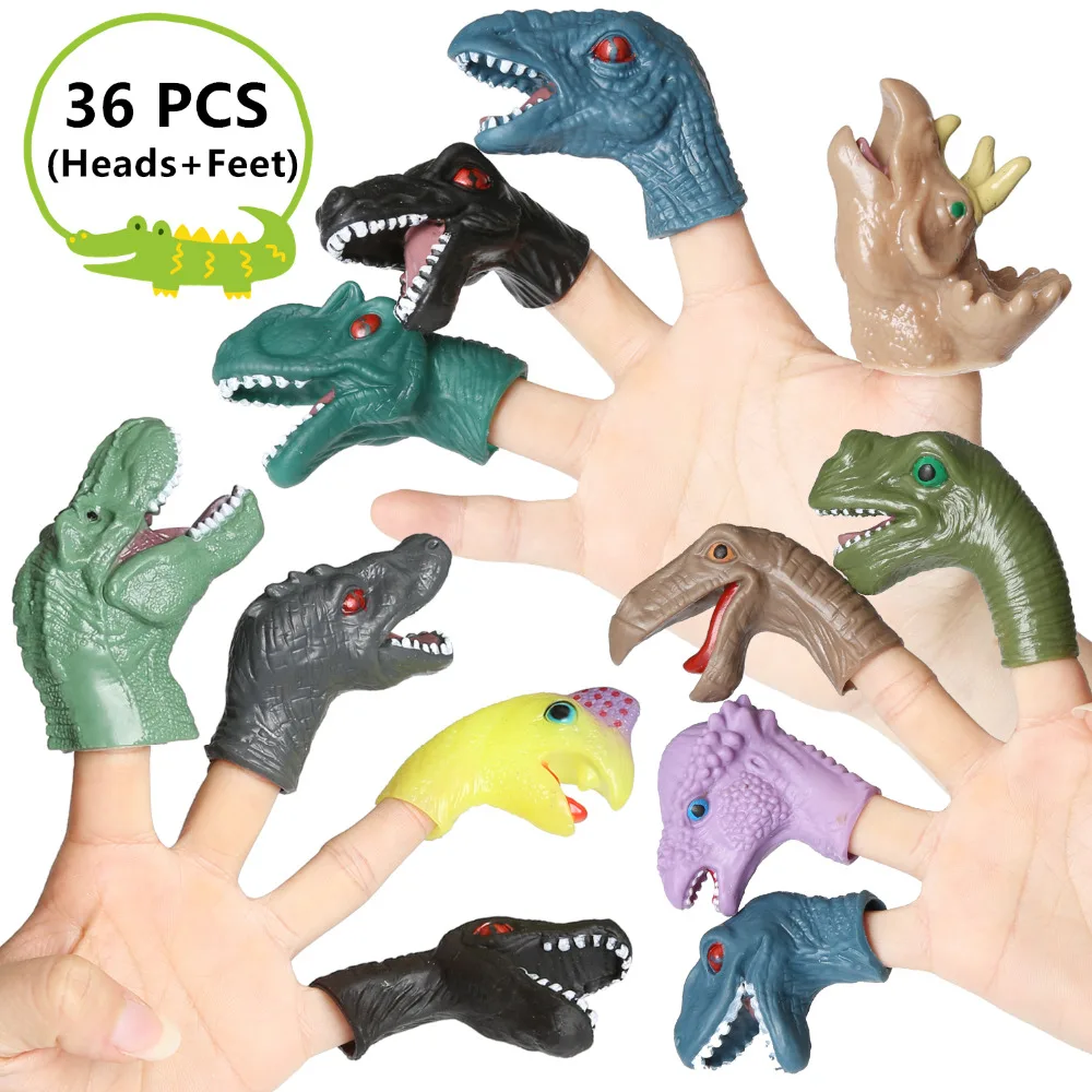 

Realistic Vinyl Dinosaur Finger Puppet Animal Head Puppet Toy Gloves Model Educational Storytelling Hand Toys for Children Kids