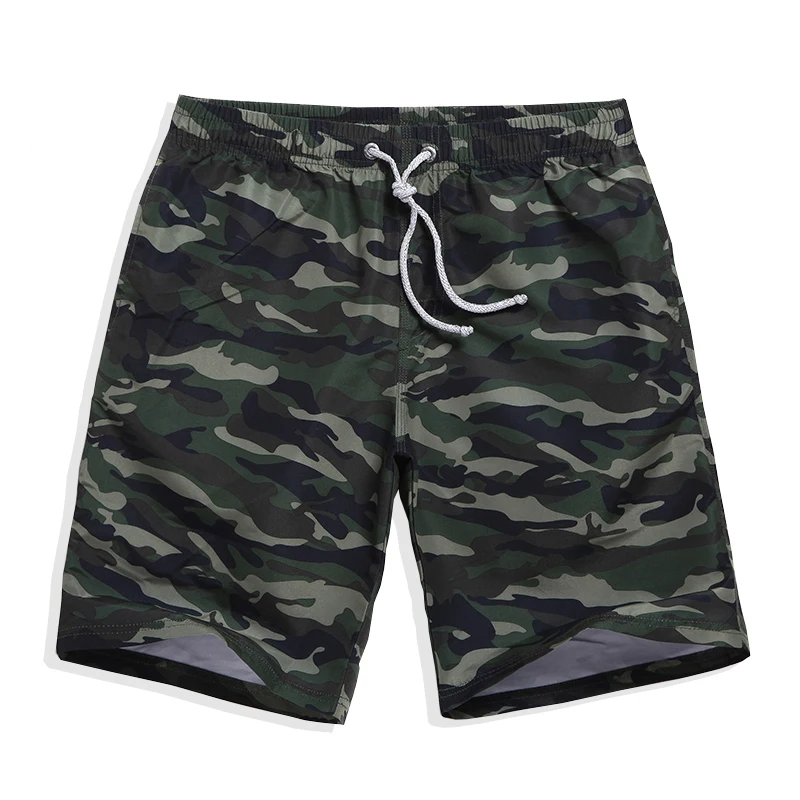 Men Board shorts Summer polyester Camouflage Plaid Elastic Drawstring