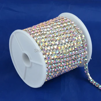 

4mm cup chain rhinestones silver base ab crystal 10 yards per roll ;fashion women handbag chain stone roll of wholesale price