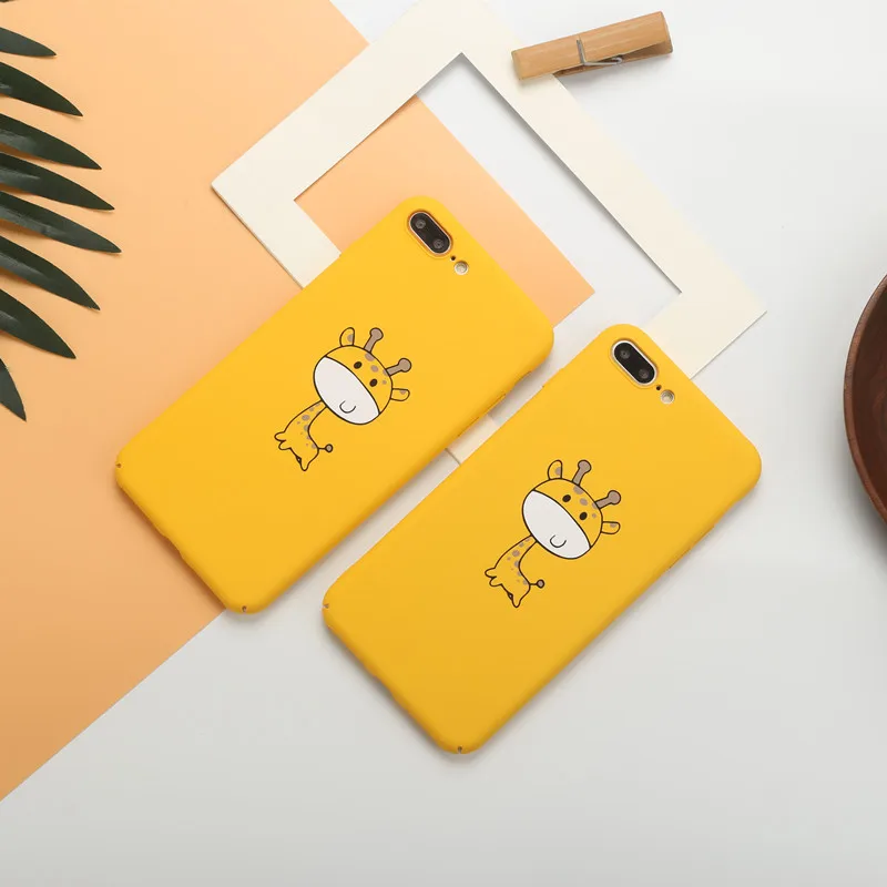 2018 Cute Phone Case For iphone X 6 6S Plus Yellow Silicon Giraffe Cases 7 8 Full Back Cover coque |