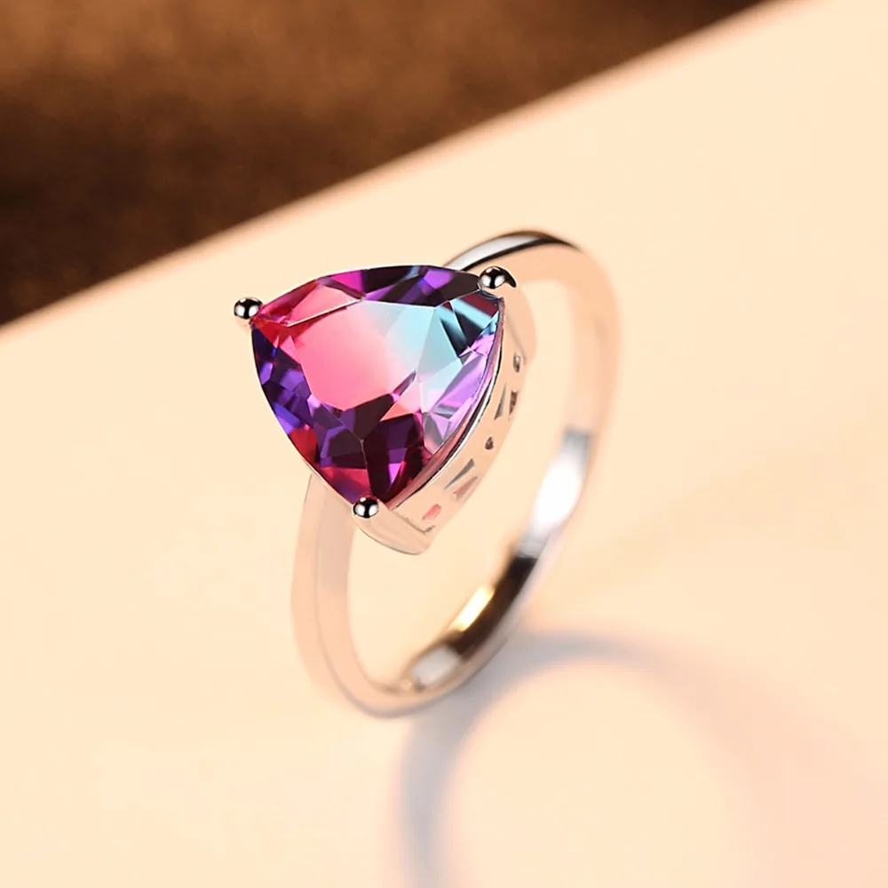 PAG&MAG Vintage Jewelry Amethyst 925 Sterling Silver Ring Rainbow Nature Triangle Topaz Women Wedding Anel Aneis Gemstone Ring