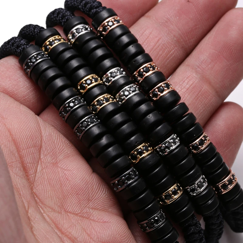 Mcllroy Men's Bracelet Pave Black CZ Zircon copper Coconut Shell Bead handmade Braide bracelets pulseras dropshipping bileklik