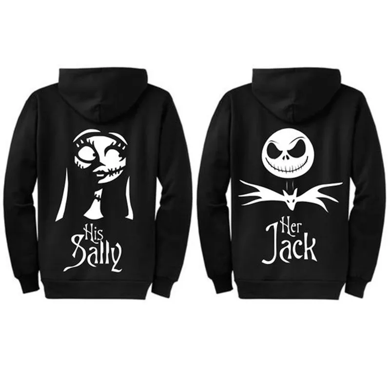 Goedkoop 2018The Nightmare Before Christmas Hoodies Print Jack En Sally Skellington Jassen Voor Man Vrouwen Paar Jassen Zwart Sweatshirts
