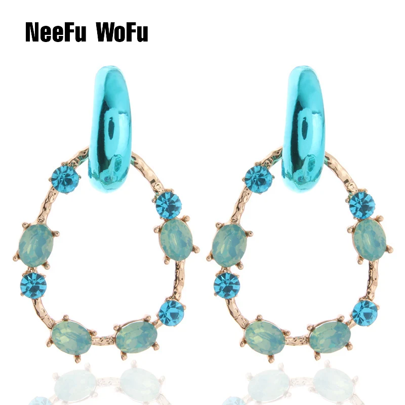

NeeFu WoFu Stone Water Drop Earrings Zine Alloy Brand Rhinestone Big Earring Large Brinco Ear Christmas Accessories Oorbellen