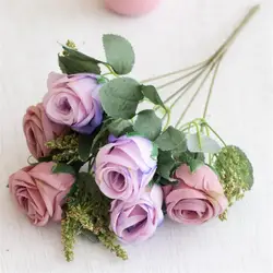 Поддельные порошковой роза букет (6 головок/шт) моделирование картина маслом розы для свадьбы дома витрина Декоративные искусственные