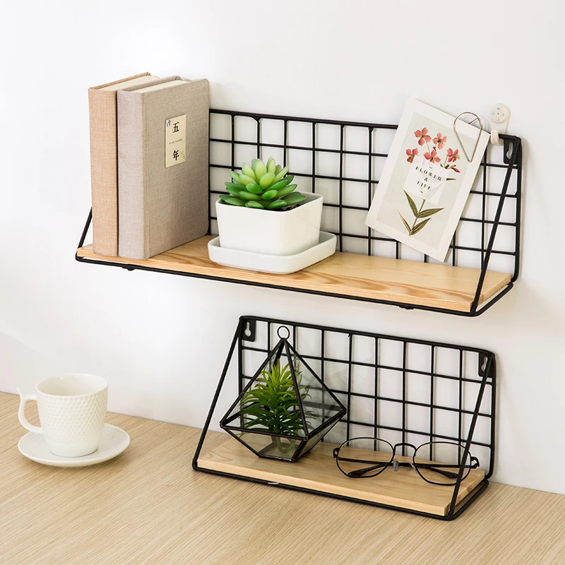 

Wooden Iron Wall Shelf Wall Mounted Storage Rack Organization For Kitchen Bedroom Home Decor Kid Room DIY Wall Decoration Holder
