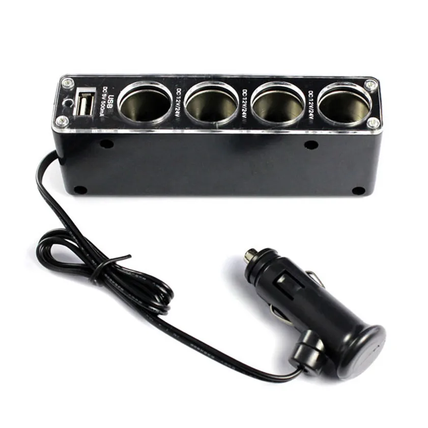 

2017 High Quality New USB Charger Supply + Four Sockets Car Cigarette Lighter Extender Splitter