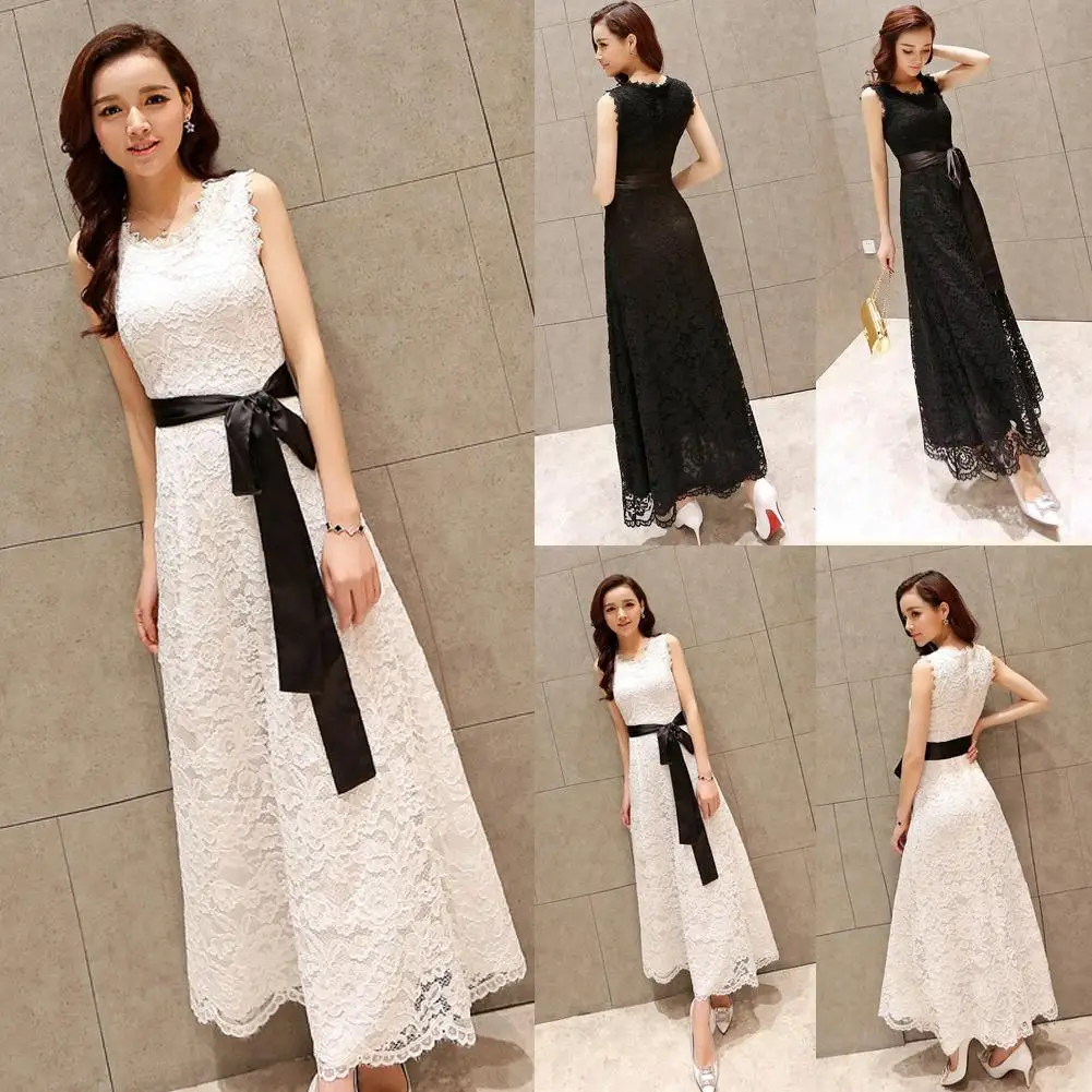 

DSstyles 2019 Summer Boho Lace Maxi Dress Ladies Sleeveless Hollow Out Long Sundress Beach Evening Party Dresses Female Elegant Vestidos