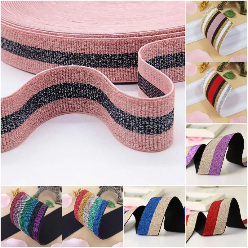 

High-density Glitter Flat Elastic Bands 4cm Gold Silver Fold Over Rubber Band 40mm DIY Garment Trousers Sewing Accessories 1M