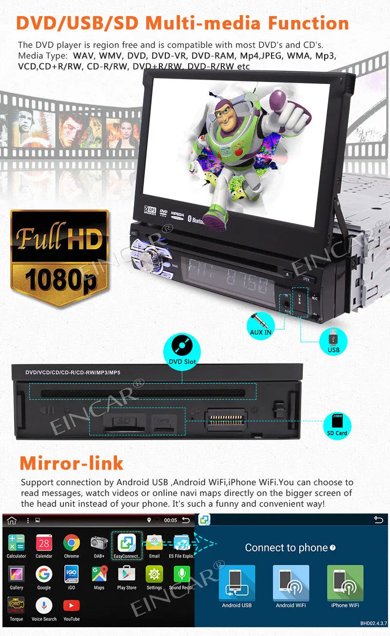 Clearance 7" Android 6.0 Single 1 Din Car Radio Stereo GPS OBD2 3G DAB+ Bluetooth+CAMERA 15