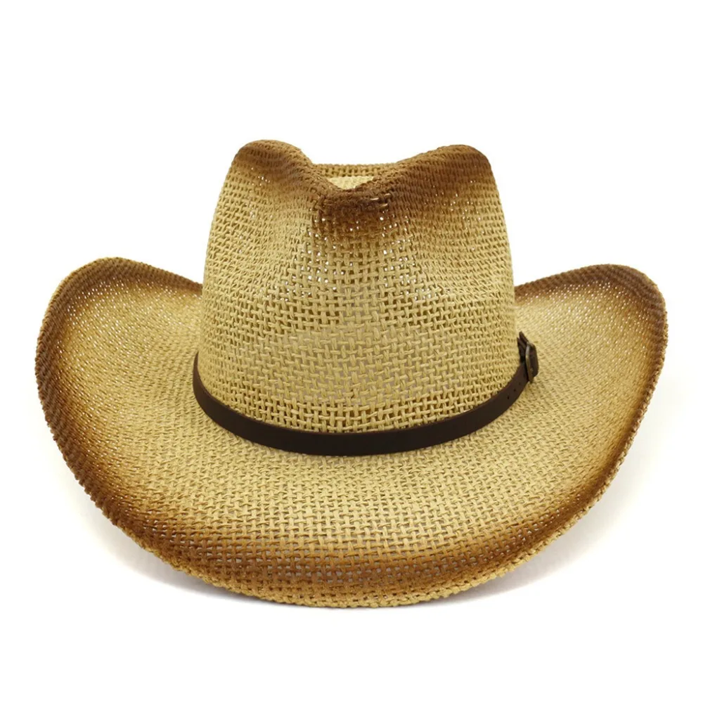 Hot Sale! Fashion Beige Coffee Khaki White Straw Cowboy Hat Retro Summer Hat Men And Ladies Fancy Dress Sun Hat#4J12