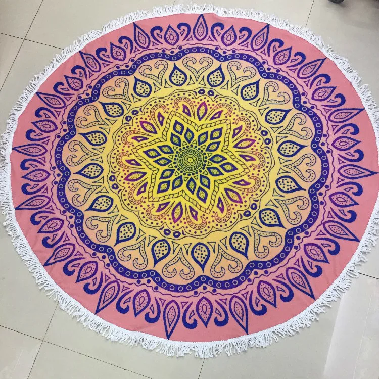 Billige Vintage Klassische Geometrische Goldene Terry Indische Mandala Mikrofaser Badetuch Runde Roundie Kreis Serviette De Bain Plage