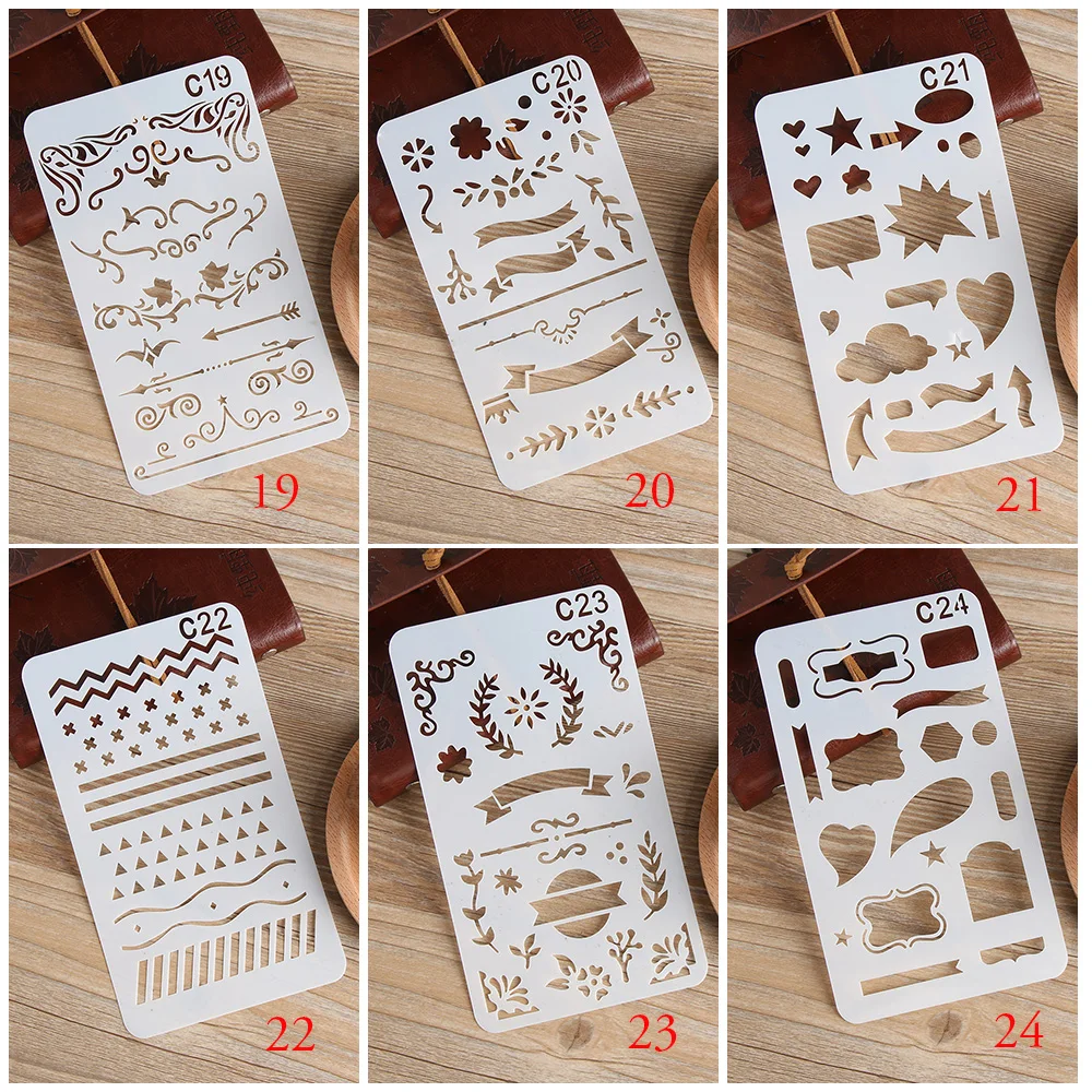 

24 Styles DIY Journal Stencil Cutting Dies DIY Drawing Template for Diary Notebook Scrapbook Paper Crafts