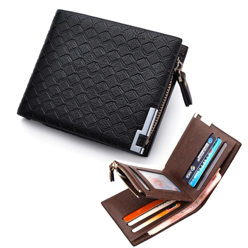 Модный короткий мужской кожаный кошелек с карманом для монет на молнии, мужской кошелек с тремя сложениями, кредитный держатель для карт, мужская сумка для денег