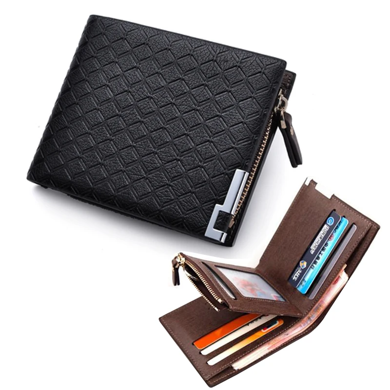 

Fashion Short Men Leather Wallet With Coin Pocket Zipper Billfold Tri Fold Purse For Man Credit Card Holder Male Money Bag