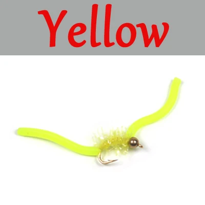 ICERIO 10PCS San Juan Worm Brass Bead Head Squirmy Wormy Fly Trout Fly Fishing Lures Nymphs#10 - Цвет: Yellow  10pcs