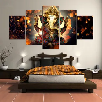 

Canvas Painting Wall Art Home Decor For Living Room HD Prints 5 Pieces Elephant Trunk God Modular Poster Ganesha Pictures