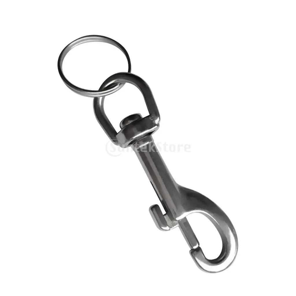 Heavy Duty Strong Durable Silver 316 Stainless Steel Single Ended Bolt Snap Hook Clip & Split Keyring for Scuba Diving