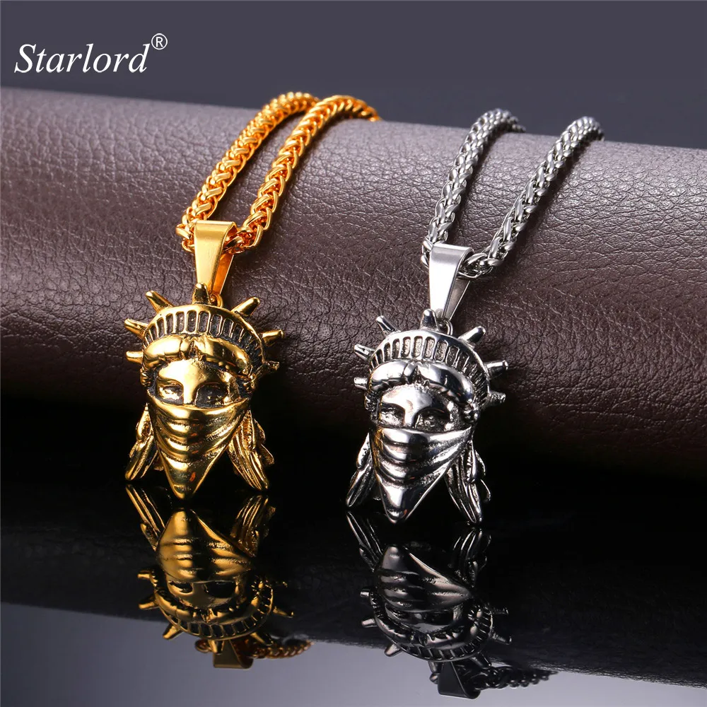 

American Rebel Pendant Retro Punk Charms Hip Hop Jewelry Stainless Steel/Gold Color Chain Men/Women Statement Necklace GP1897