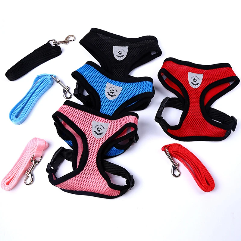 Adjustable Pet Nylon Breathable Mesh Vest Harnesses Dog Soft Leash Set