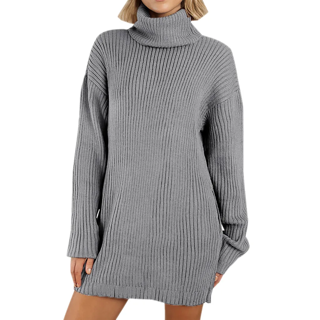 

Feitong Turtleneck Sweaters Dress Womens Casual Long Sleeve Jumper Autumn Winter Dresses Solid Party Dress Robe Femme Hiver 2018