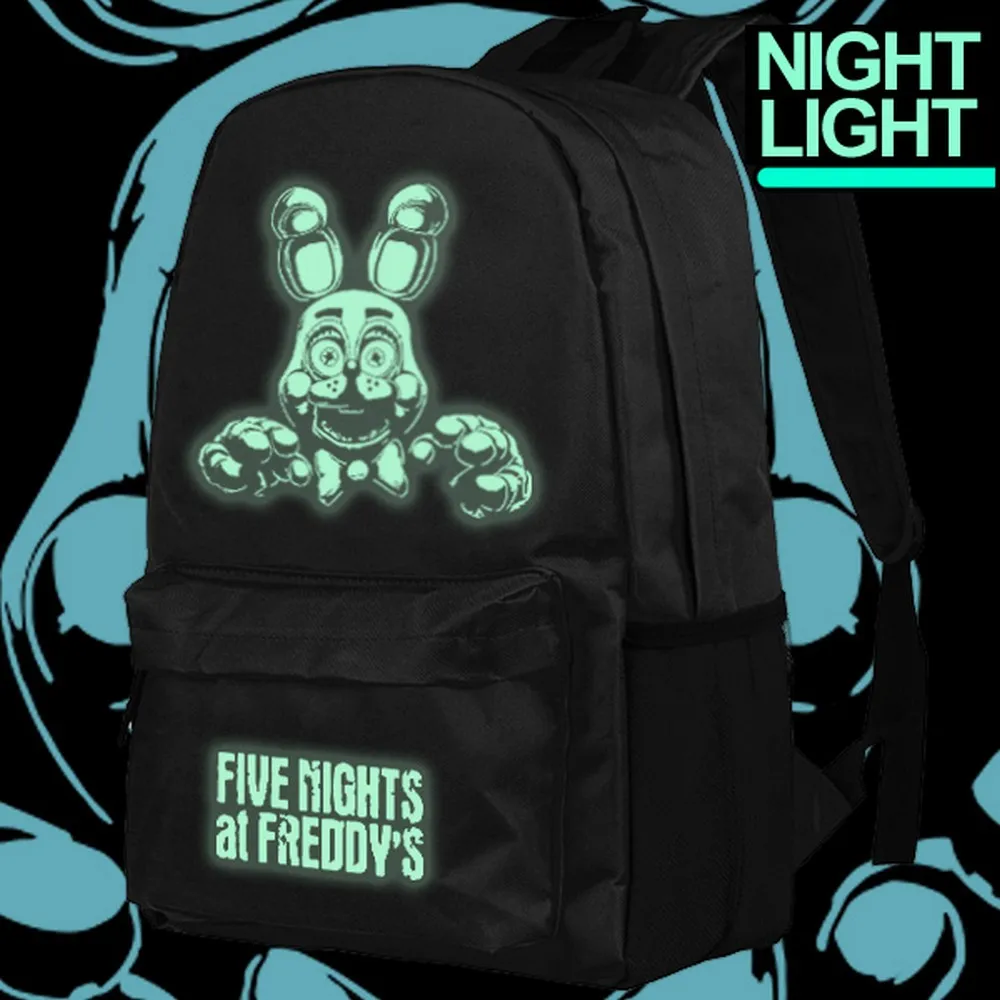 

MeanCat Video Games Five Nights at Freddy's Oxford Black Backpack FNAF Five Nights at Freddy Schoolbag with Luminous Night Light