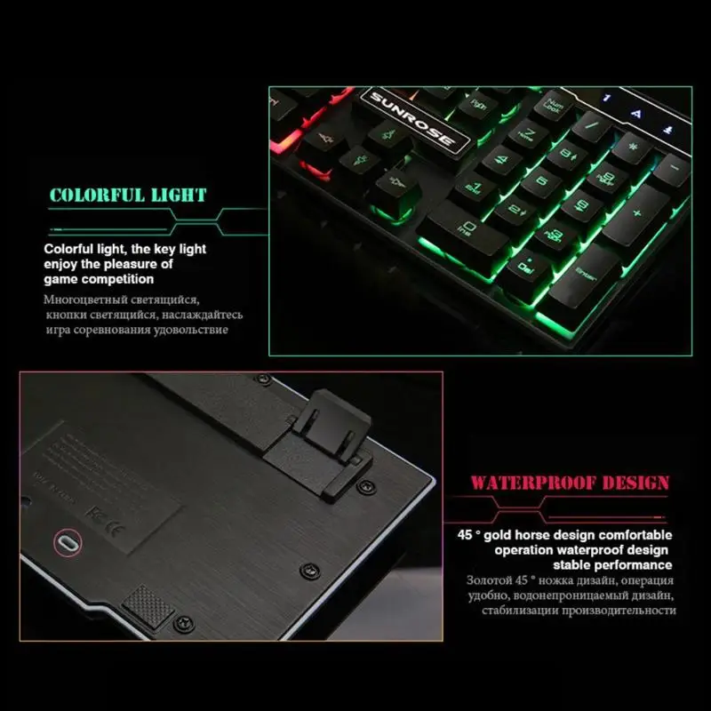 SUNROSE K201 USB Проводная игровая клавиатура 104 клавиш 3 Цвет Подсветка брызг емкостный