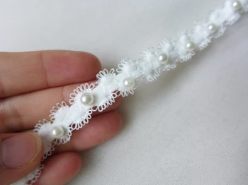 

3 Yards Narrow Ivory White Lace Trim With Beads, New Stretch Lace Trim, Pearl Lace Trimming, Cake Decoration Ribbon