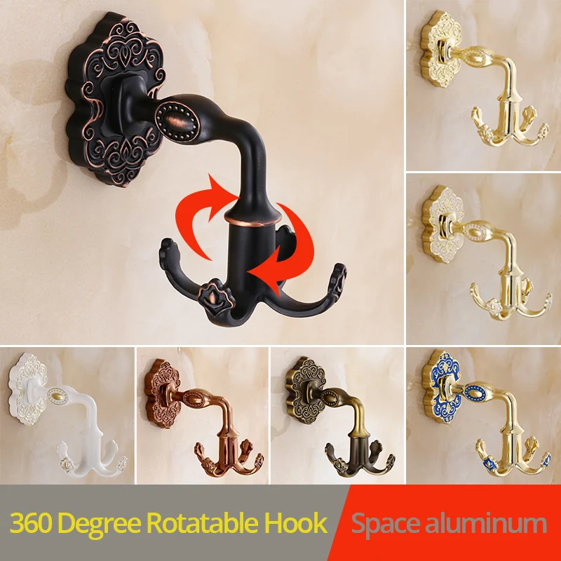 

New Design Rotation Four hooks gold wall clothes rack cloth hook Jewelry hooks Robe Hook Kitchen Bathroom Accessory Hanger