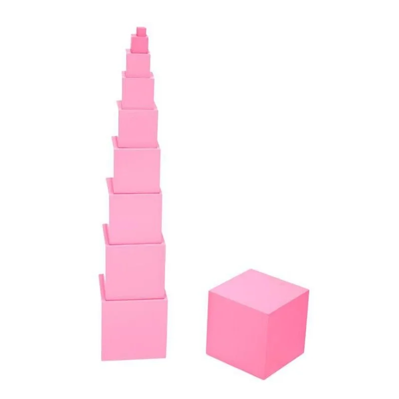  Montessori Educational Wooden Building Block Toys For Children Pink Tower Toy Baby Development Prac