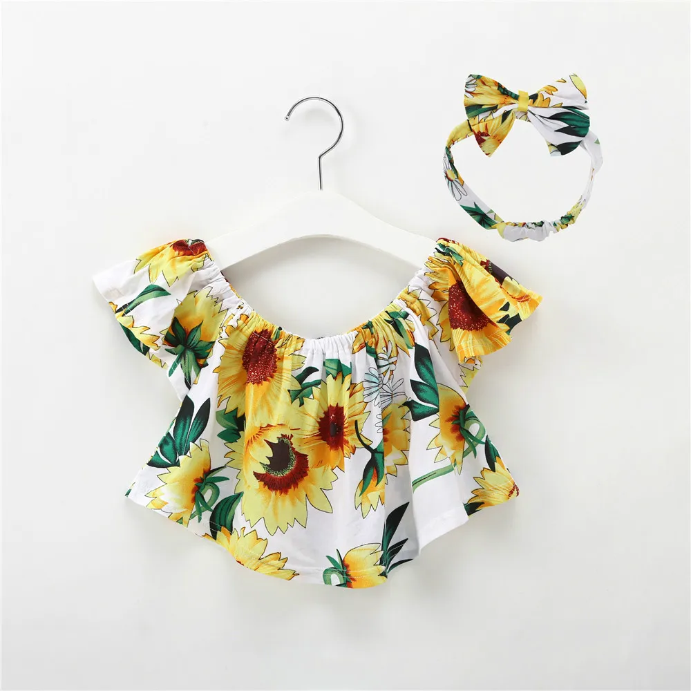 

1-5Y Kids Girls Tops Cute Baby Clothes Girl Summer Fashion T-shirt Children Yellow T Shirt Sunflower Cotton Top Toddler Clothing