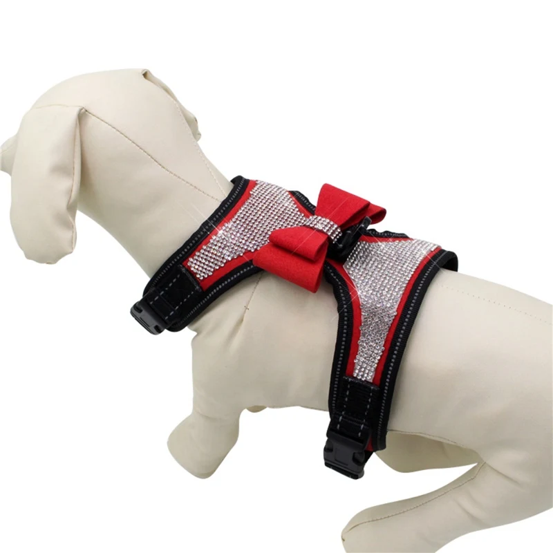 

Pet Dogs Safe Vest Travel Supplies Breathable Reflective Harness with Glittering Rhinestone and Bow Knot Wholesale