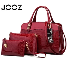 JOOZ Marca Charol Grano Del Cocodrilo de Señora Handbag 3 Unids Compuesto Bolsas de Conjunto de Las Mujeres Crossbody Bolsa de Hombro Cartera Del Monedero Del Embrague