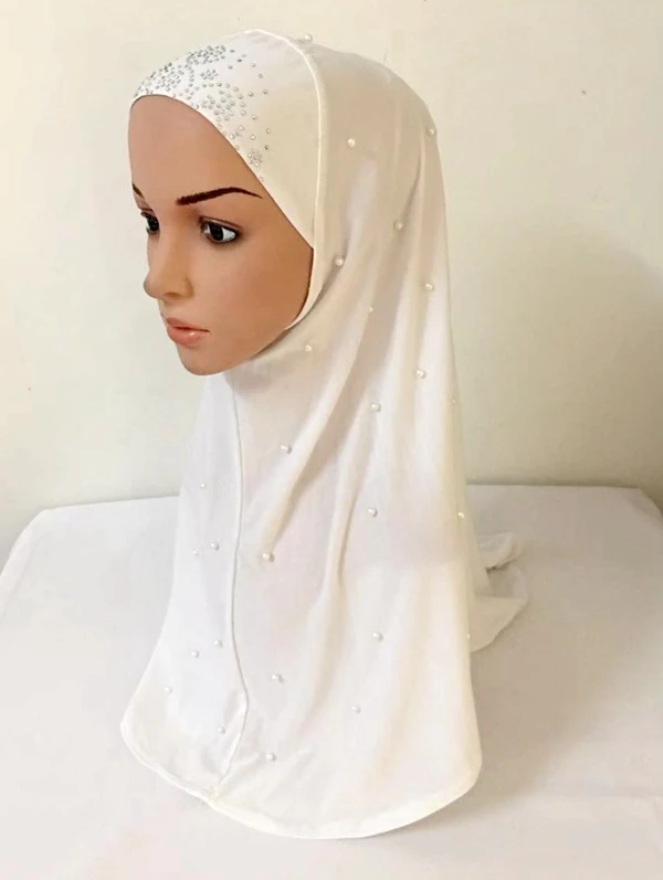 Новые удобные эластичные переплетенные пряжа мгновенный мусульманский цельный хиджаб жемчуг горячей фиксации Стразы - Цвет: 1white