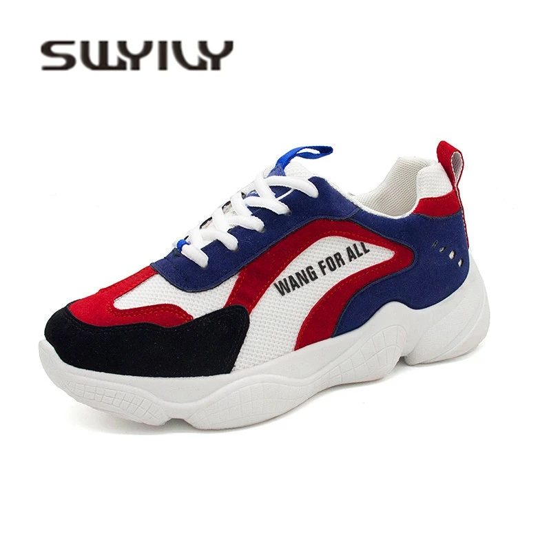 SWYIVY Comfortable Womens Sneakers Low Cut Mesh Breathable Autumn Lady Platform Casual Shoes Student School Sneakers