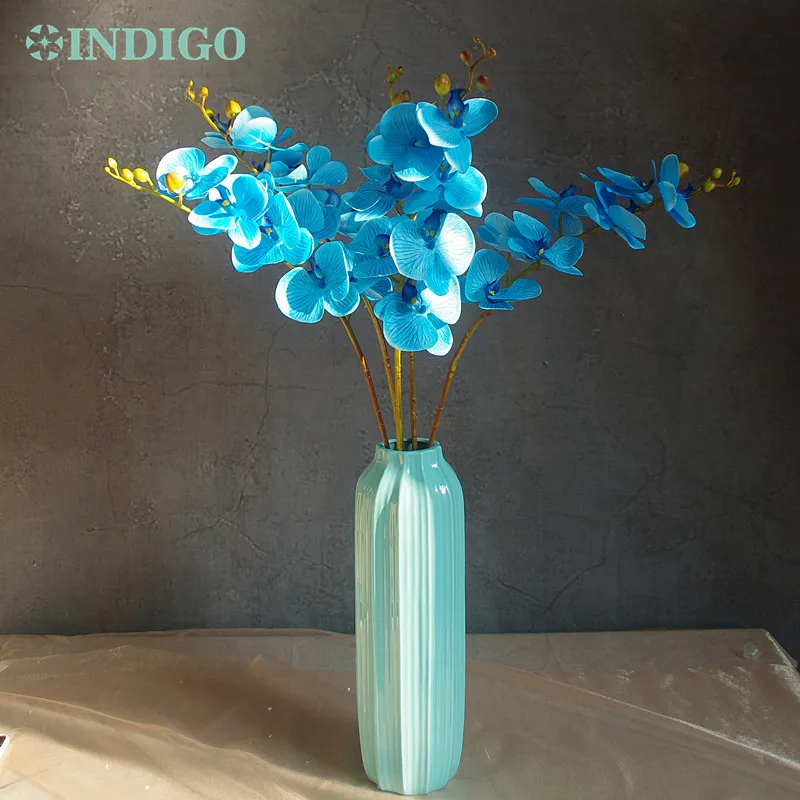 

Blue Phalaenopsis Orchid Silk Real Touch Flower Artificial Flower Wedding Flower Orchid Floral Christmas Party Free Shipping