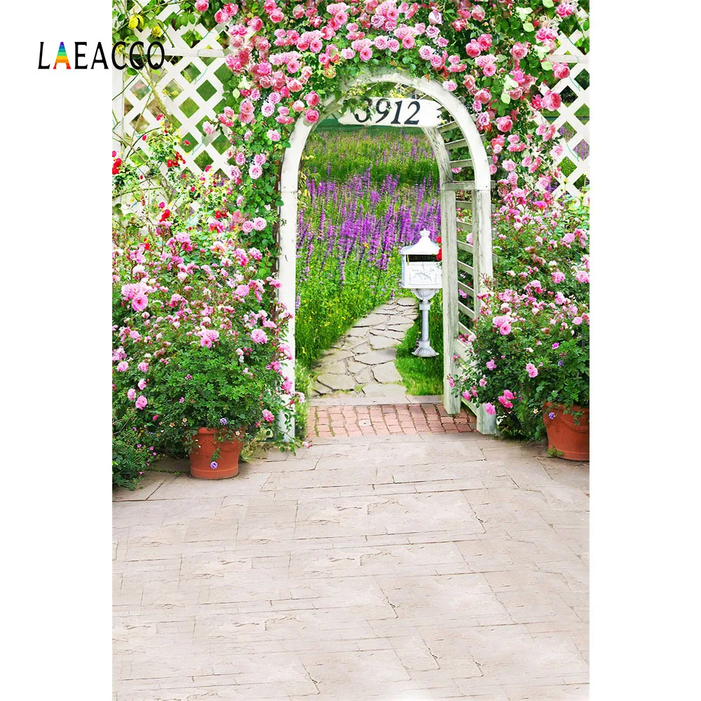 Laeacco весенние садовые цветы Арка Дверь сцены Детские фотографии фоны индивидуальные фотографические фоны для фотостудии