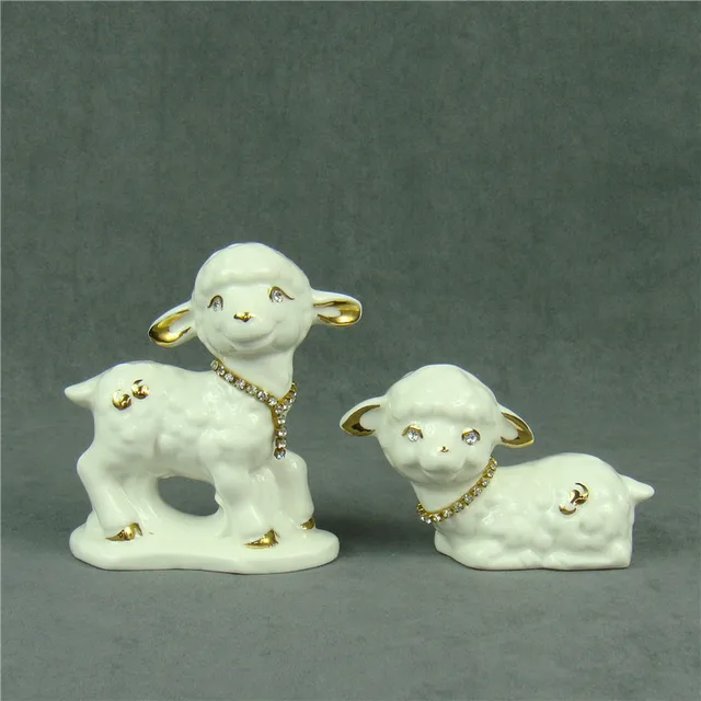 Porcelain Sheep Lovers Figurines Handmade Ceramics Lamb Miniatures
