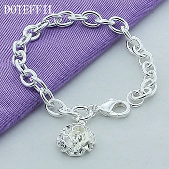

DOTEFFIL 925 Sterling Silver Rose Flower Pendant Bracelet For Woman Charm Wedding Engagement Party Fashion Jewelry
