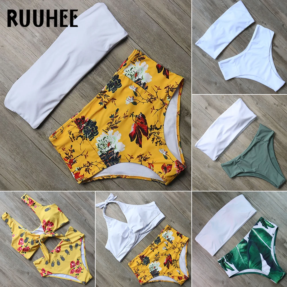 

RUUHEE Bandage Bikini Swimsuit Swimwear Women High Waisted Bikini Set Bathing Suit Female Beachwear Swimsuit For Women With Pad
